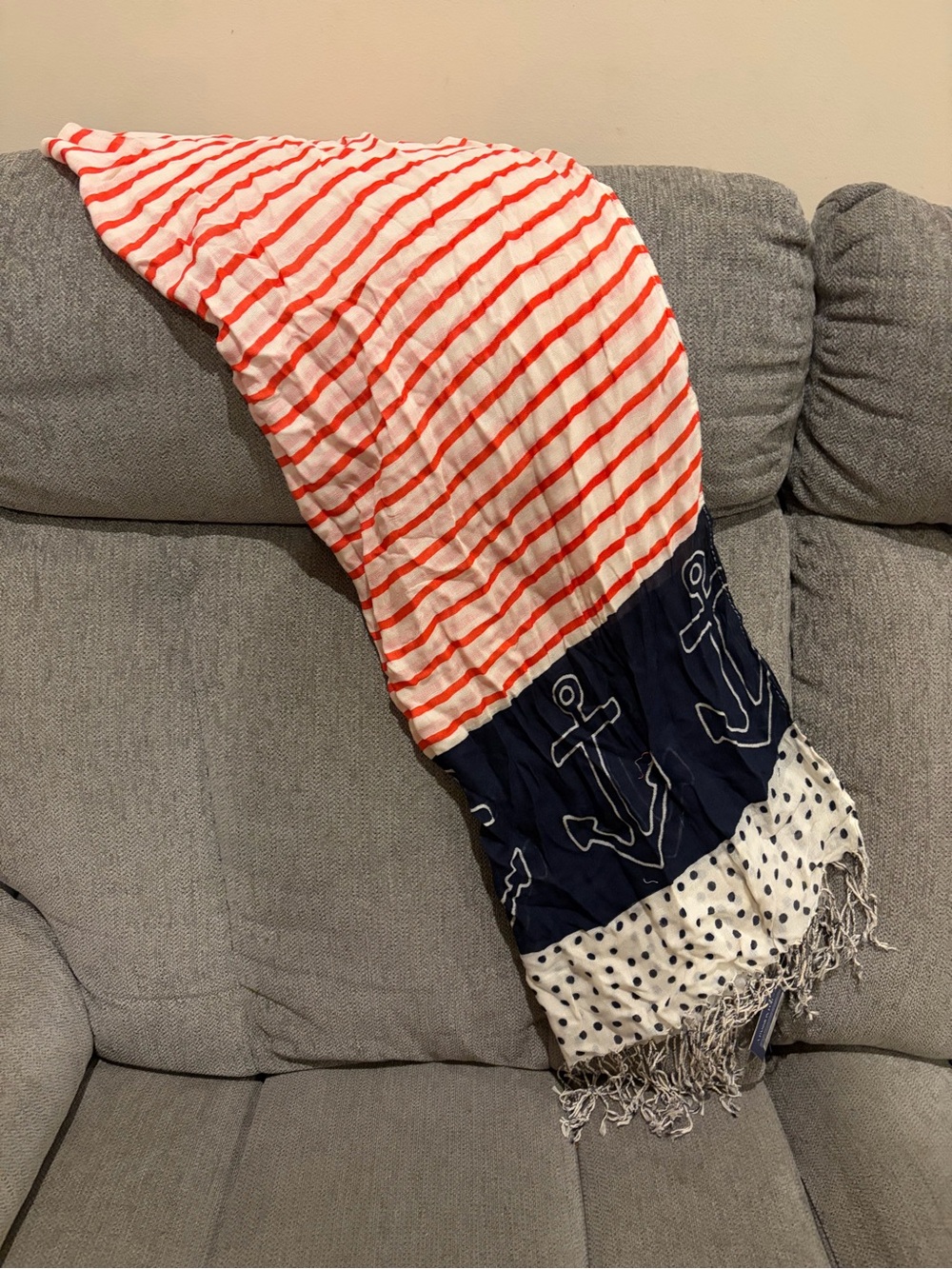 Sperry Red, Navy & Cream Nautical Stripe Anchor Scarf